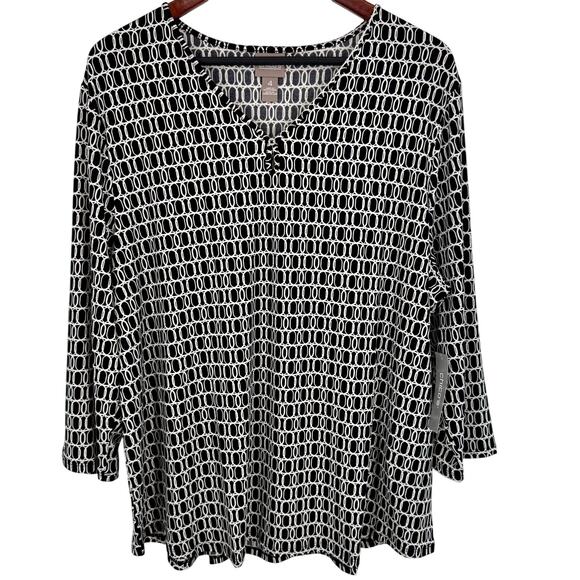 NEW NWT Chicos Plus Size XXL 2X 4 Stretchy Black White Blouse Shirt Top Office - Picture 1 of 9